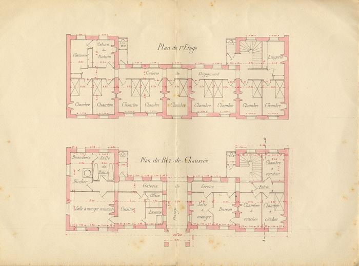 Puget-Théniers -plan Hôpital Bischosffheim avant projet plan 3. Conducteur des Ponts et Chaussées Michel, 1897. Archives départementales des Alpes-Maritimes. 1X198